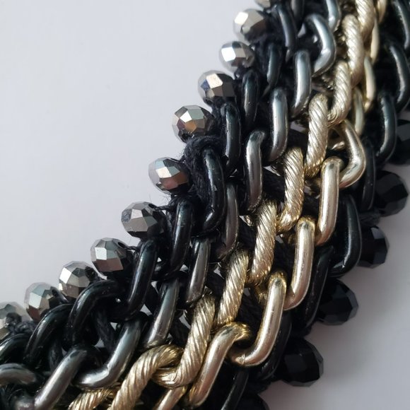 Thick Multi Black Gold Tone Chain Statement Choker Style Necklace - Picture 6 of 7